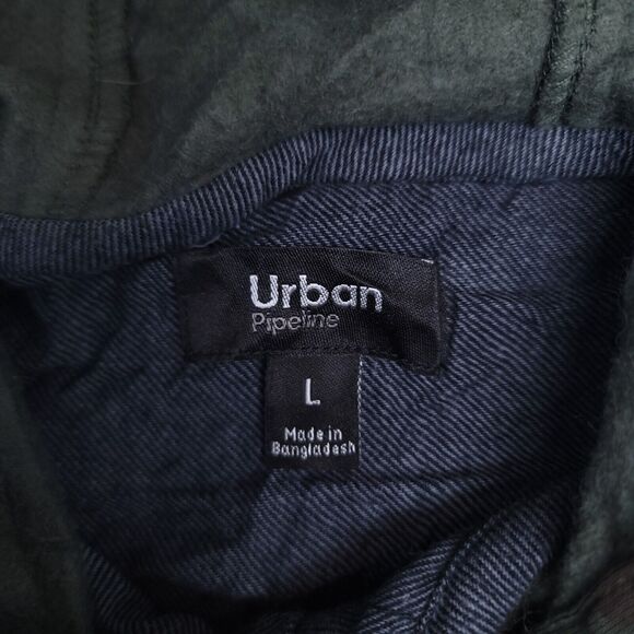 Urban Pipeline Casual Button Up Long Hoodie Mens Size Large L Gray Green - Picture 3 of 10